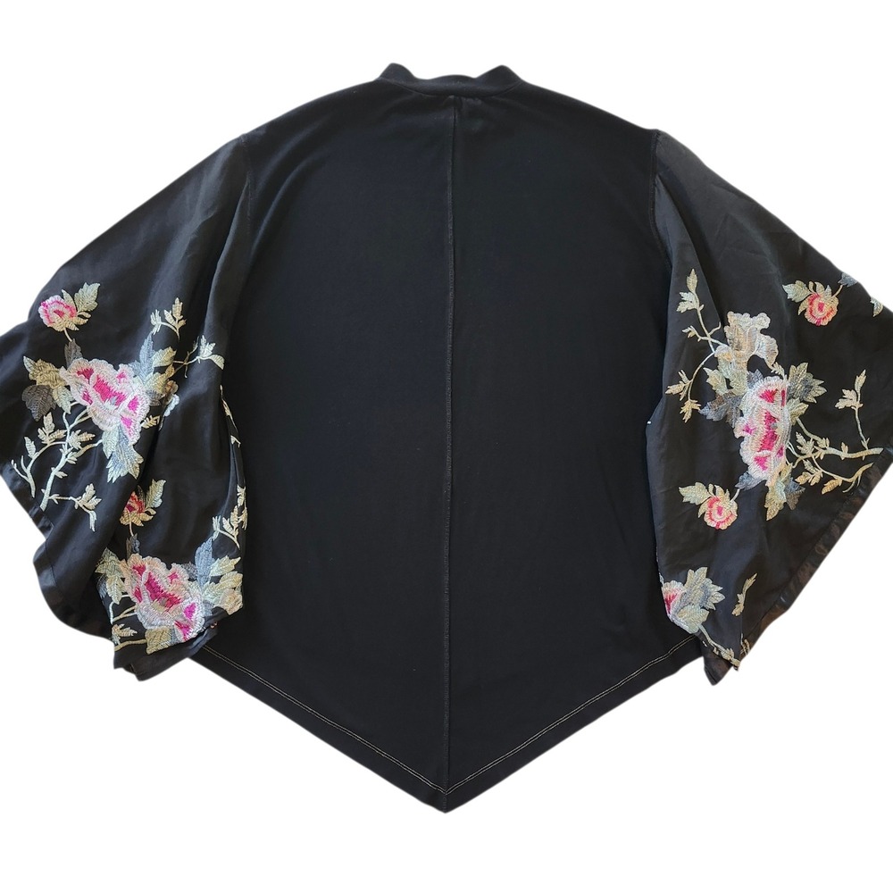 Free People Sydney Tuesday Black Kimono Sleeve Floral Embroidered Blouse Shirt M - Picture 4 of 9
